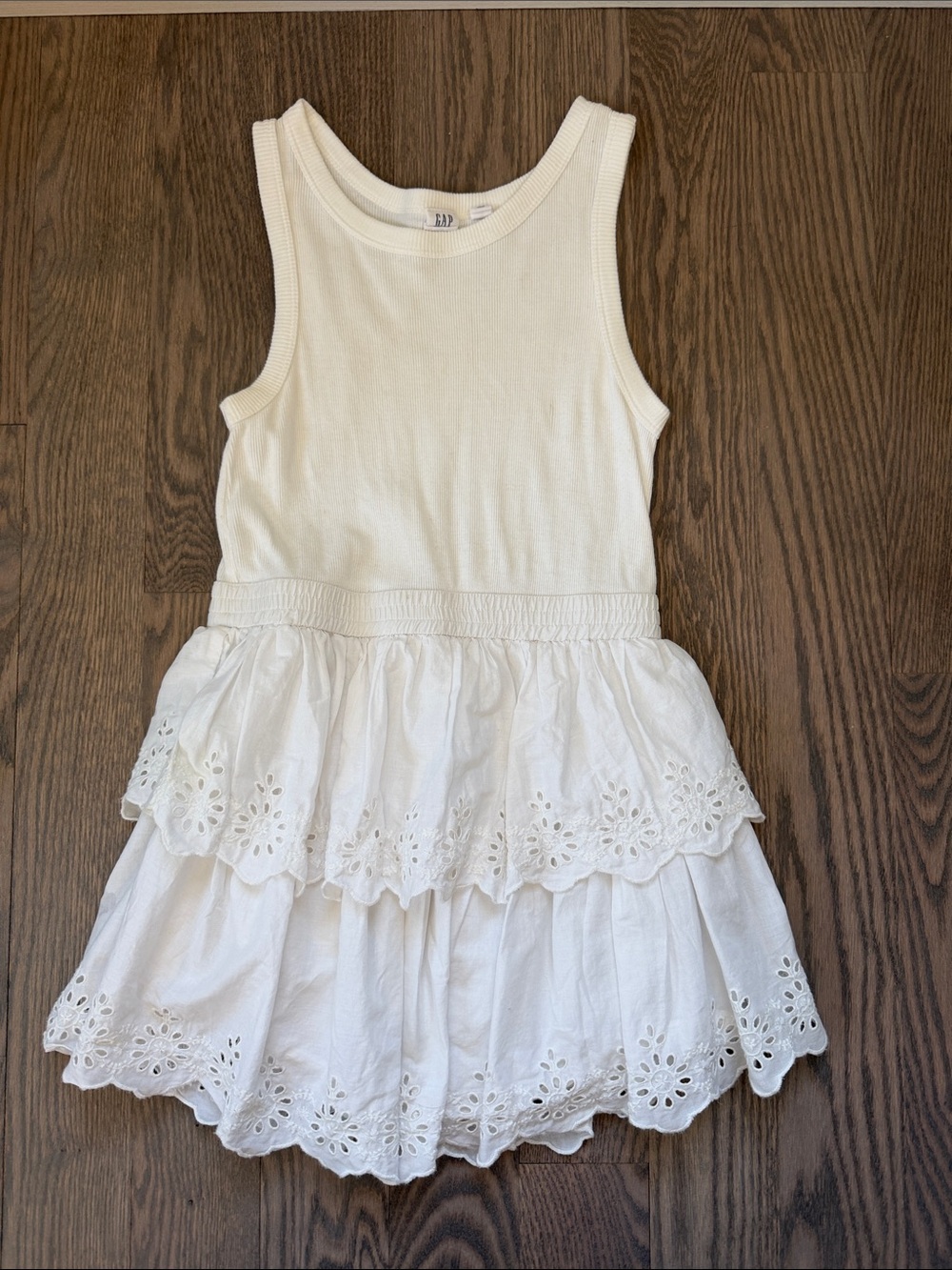 GAP Cream Eyelet Tiered Tank Dress
